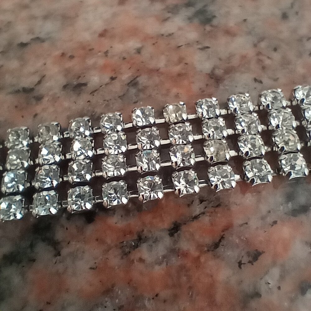 Vintage Weiss Rhinestone Signed Bracelet Quadruple Strand